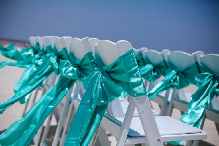 Tiffany Blue Sashes on Chairs - Florida Beach Wedding