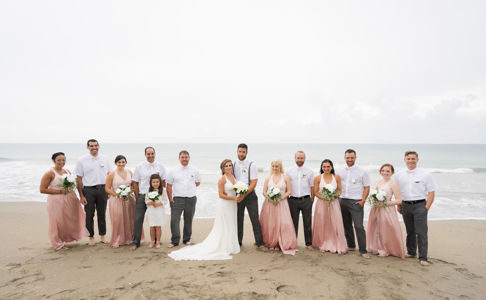 Wedding Party on a Tranquil Beach in Hutchinson Island, FL