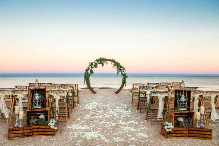 Circular Wedding Arbor on the Beach at sunset