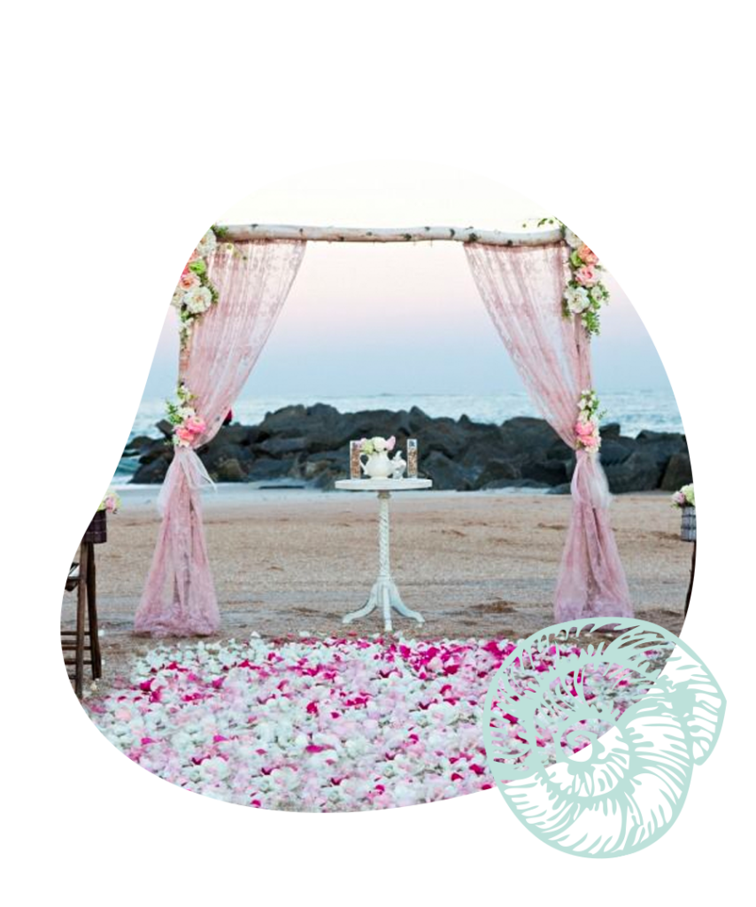 pink and white beach wedding
