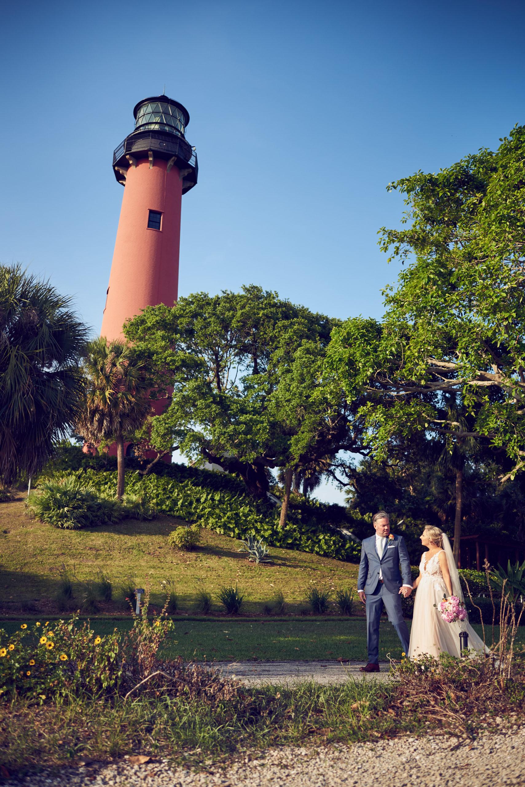 Bride and Groom with Jupiter Lighthouse in the background