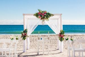 Tropical Marathon Beach Wedding and reception Arbor