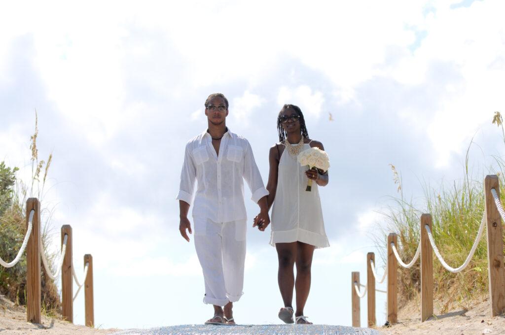 Couple walking on Miami Beach