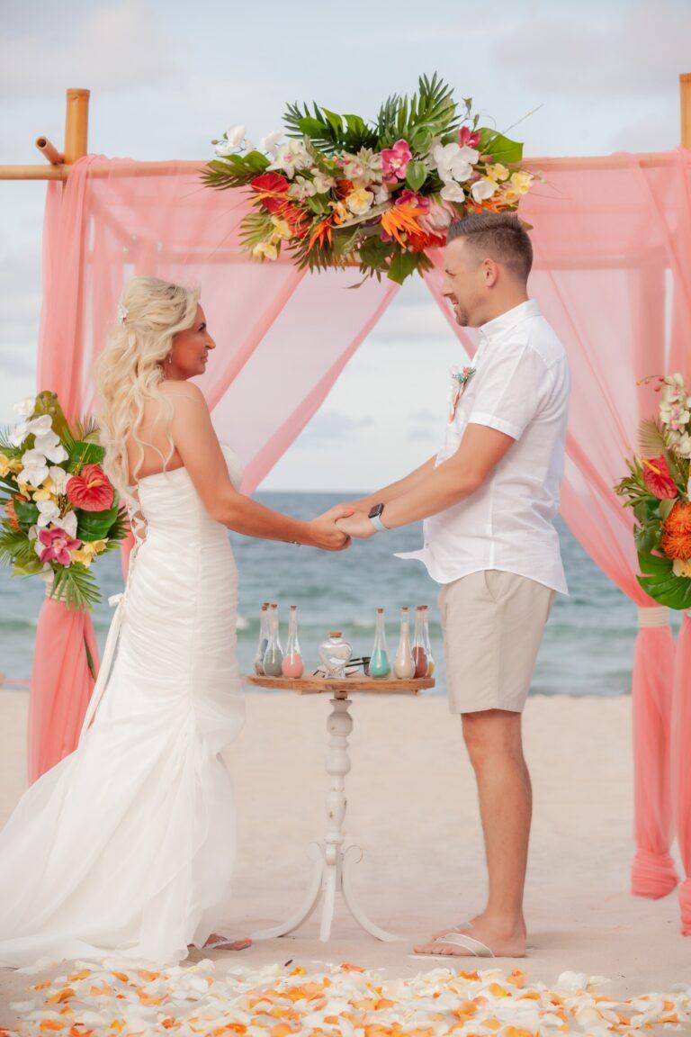 Colorful, tropical flowers beach wedding - Lauderdale-by-the-sea
