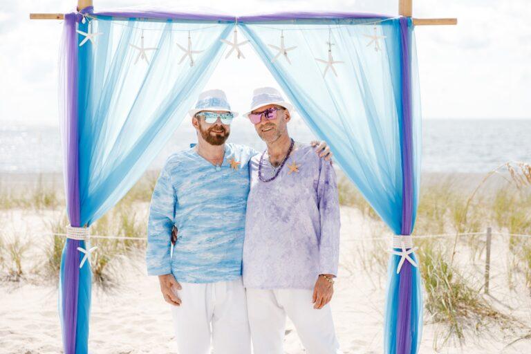 Two grooms embrace - Lauderdale-by-the-Sea beach weddings