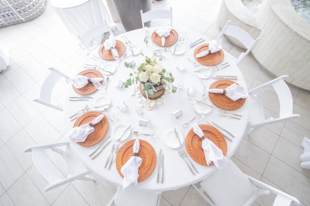 Rattan Chargers at Beach Wedding