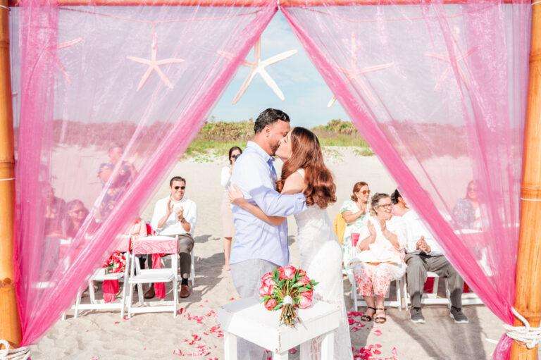 Private Beach Wedding Kiss on Cocoa Beach